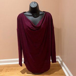 Carmen Women Tunic Sweater Burgundy Marled Long Sleeve Drape Neck Stretch